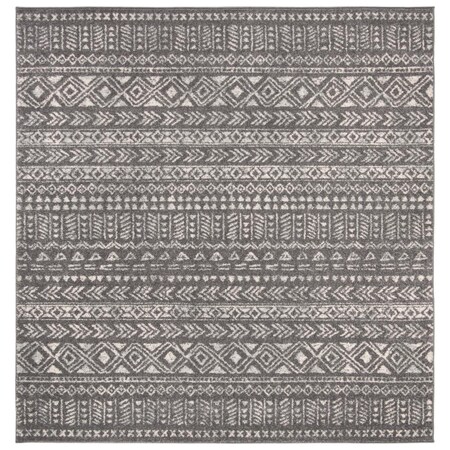 Flowers First 3 x 3 ft. Tulum Contemporary & Bohemian Square Power Loomed Rug Dark Grey & Ivory FL1860121